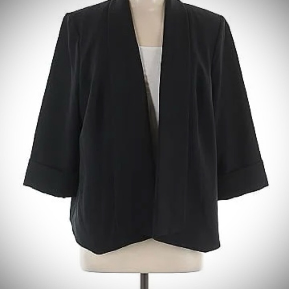 Jones Studio Black Blazer 3/4 Sleeve Open Front Blazer - Size 16 W